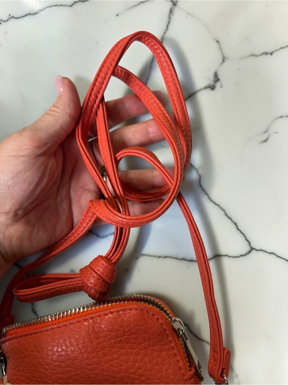 Genuine Leather Small Crossbody Phone Bag Orange Y2K Multi-Pocket Boho Purse - Picture 2 of 6